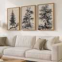 Large Framed Vintage Wall Art for Living Room, 3 Piece Tree Forest Artwork for Walls, Classic Rustic Sketch Canvas Paintings Prints for Office Hallway Wall Decor, 24x36 Inch