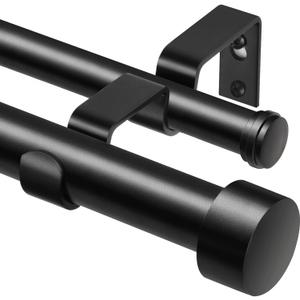 KAMANINA 1 Inch Double Curtain Rods 66 to 120 Inches (5.5-10 Feet), Heavy Duty Adjustable Double Curtain Rod for Windows, Black Drapery Rods with End Caps