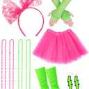 Tatuo 80s Fancy Women Tutu Skirt Accessories Costume Party Outfit Carnival Leg Warmers Headband Gloves Earrings Necklace(Rose Red, Fluorescence Green),4-6 Y