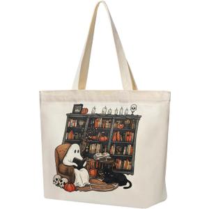 Christmas Book Lovers Gift Tote Bag, Ghost Reading Books Bag Spooky Gifts for Women Bookworm Bookish Librarian Bookish