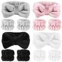 12 PCS Face Wash Headband Wristband Set for Women Girls, Soft Microfiber Facial Spa Hair Wraps Makeup Skincare Bath Headbands Wrist Bands for Washing FaceWhite, Pink, Gray, Black