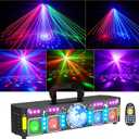 7-in-1 DJ Lights for Parties  Pro DMX Laser Light Show, Disco Ball (RGB, Pink), Gold, RGB & UV Strobe, Sound Activated Party Lights for Indoor Rave, Club, Dance Bar & DJ Gig Lighting