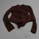 Avidlove Women Long Sleeve Thong Bodysuit Turtle Neck Shapewear Sexy Mesh Top Double Lined Cutout Shirt, (Large, Brown)