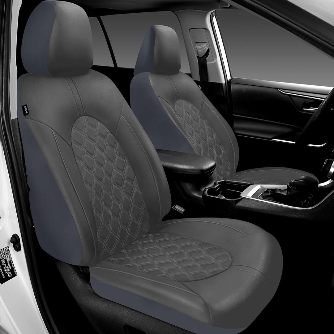 CAROMOP Luxury PU Leather Car Seat Covers Front Set - Anti-Stain Waterproof Automotive Seat Covers for Cars - Universal Car Interior Covers Seat Protectors for Sedans SUVs Pick-up Trucks (Gray) CAROMOP Luxury PU Leather Car Seat Covers Front Set - Anti-Stain Waterproof Automotive Seat Covers for Cars - Universal Car Interior Covers Seat Protectors for Sedans SUVs Pick-up Trucks (Gray)