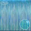 Melsan Blue Tinsel Curtain Party Decorations - 3.2ft X 8ft Foil Curtain Party Decor Photo Streamers Backdrop for Baby Shower, Ocean Theme Birthday Party Decorations - Pack of 4