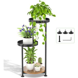 3 Tier Plant Stand Indoor Outdoor, Corner Tierd Metal Flower Shelf Pot Holder Clearance, Tall Multiple Plants Rack Narrow Display Organizer for Patio Orchid Office Porch Living Room Garden,Black