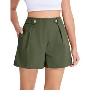 Belle Poque Linen Shorts for Women Summer Casual Shorts Green High Waisted Shorts Dress Shorts Tailored Shorts S