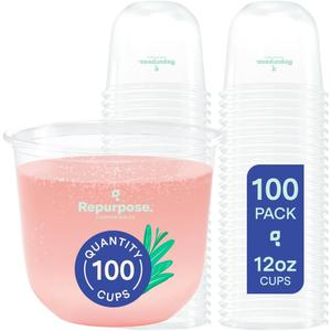 Repurpose Disposable Stemless Glasses, 12oz, 100 Cups, Plant-Based, BPA & PFAS Free, Certified BioBased, FDA Non-Toxic