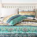 Boho Style King Quilt Set Yellow Bohemian Floral Strip Quilt Beddding Set, Soft and Lightweight Bedspread for All Season, Oversize King Bed Coverlet with 2 Matching Pillow Shams (3 Pieces)