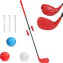 Realspring Backyard Golf Club Set Adjustable Golf Club for Backyard Game Plastic Chipping Clubs Plastic Balls Outdoor Indoor Training Practice Gift for Adults(Red,Left Hand)