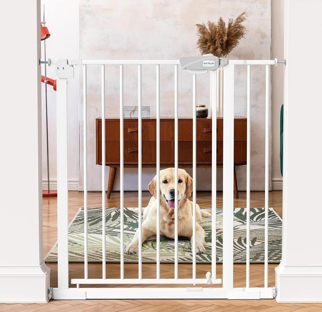 MEEGEEM Baby Gate - 40'' Extra Tall and 30''-37'' Adjustable Width Pet Gate for Stairs & Doorways & House and More, Can Use As Dog Gate, Pressure Mounted, No Drilling, Auto Close, White