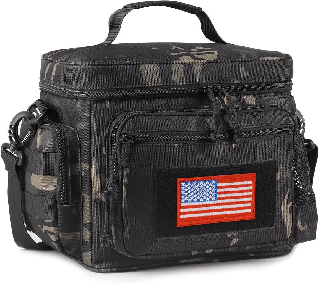 ATRIPACK Lunch Box for Men, Tactical Lunch Bag MOLLE Webbing Leakproof Insulated Large Lunch Cooler Women Adult Meal with Adjustable Shoulder Strap Durable Lunch Pail (Camo-Black) (Medium)