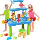 Water Table for Toddlers 3-5 | 3-Tier Kids Water Table Toys, Rain Showers Splash Pond for Outdoor Beach Backyard Summer, Outdoors Play Sensory Play Table Pond for Boys Girls