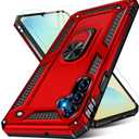 for Samsung Galaxy S24 FE Case with Screen Protector, Military Grade Rugged Shockproof Galaxy S24 FE 5G Heavy Duty Protective Cover for Samsung S24 FE Magnetic Ring Kickstand Phone Case (Red)