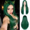 Green Wigs for Women Long Straight Red Wig Middle Part Synthetic Cosplay Wig No Lace Nature Looking Girls Red Costume Full Wigs
