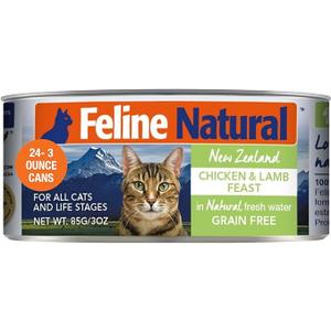 Feline Natural New Zealand Canned Catfood Wet Food, High-Meat, Low-Carb, & Grain Free Cat Food Wet, Chicken & Lamb, Feast, 3 oz, Pack of 24, Best Before: May 1, 2027