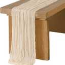 Ling's Moment Ivory Cheesecloth Table Runner, 168 Inch 14FT Beige Boho Gauze Rustic Sheer Cream Cheese Cloth Table Runners for Party Wedding Birthday Outdoor Bridal Shower Decor