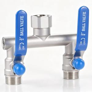304 Stainless Steel Garden Hose Splitter 2 Way Heavy Duty, Full Flow Hose Splitter with Long Handle,Lead-free T Valve Rust and Freeze Resistant,3/4" GHT Threads