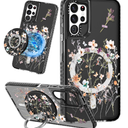 Lotadilo Cute Case for Samsung Galaxy S21 Ultra for Women Girls  Funny Design Compatible with Magsafe Magnetic Ring Holder Kickstand Art Dried Flower Fashion Pattern TPU Phone Covers