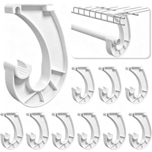 10 Pcs Hanging Closet Rod Support, Plastic Closet Rod Brackets for Hanging Clothes, 3/4 Wardrobe Clothes Rods Bracket, Sturdy J-Shaped Hooks for Cabinets Storage and Curtain, White