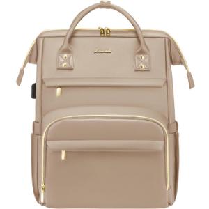 LOVEVOOK Leather Laptop Backpack for Women 15.6 inch,Travel Backpack Purse Nurse Teacher Backpack Computer Laptop Bag,Professional College Business Work Bags Carry On Backpack with USB Port,Sandy