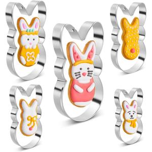 Easter Bunny Cookie Cutter Set, 5 Pieces Easter Bunny Rabbite Cookie Cutter Set for Kids,Stainless Steel Easter Cookie Biscuit Cutter Shapes Holiday Themed Party Supplies