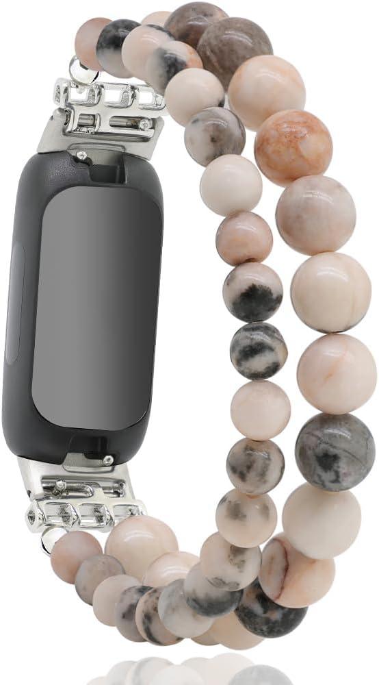 C&L Accessories Bracelets Compatible with Fitbit Inspire 2 Bands for Women Beaded Wristband Adjustable Gemstone Replacement Straps