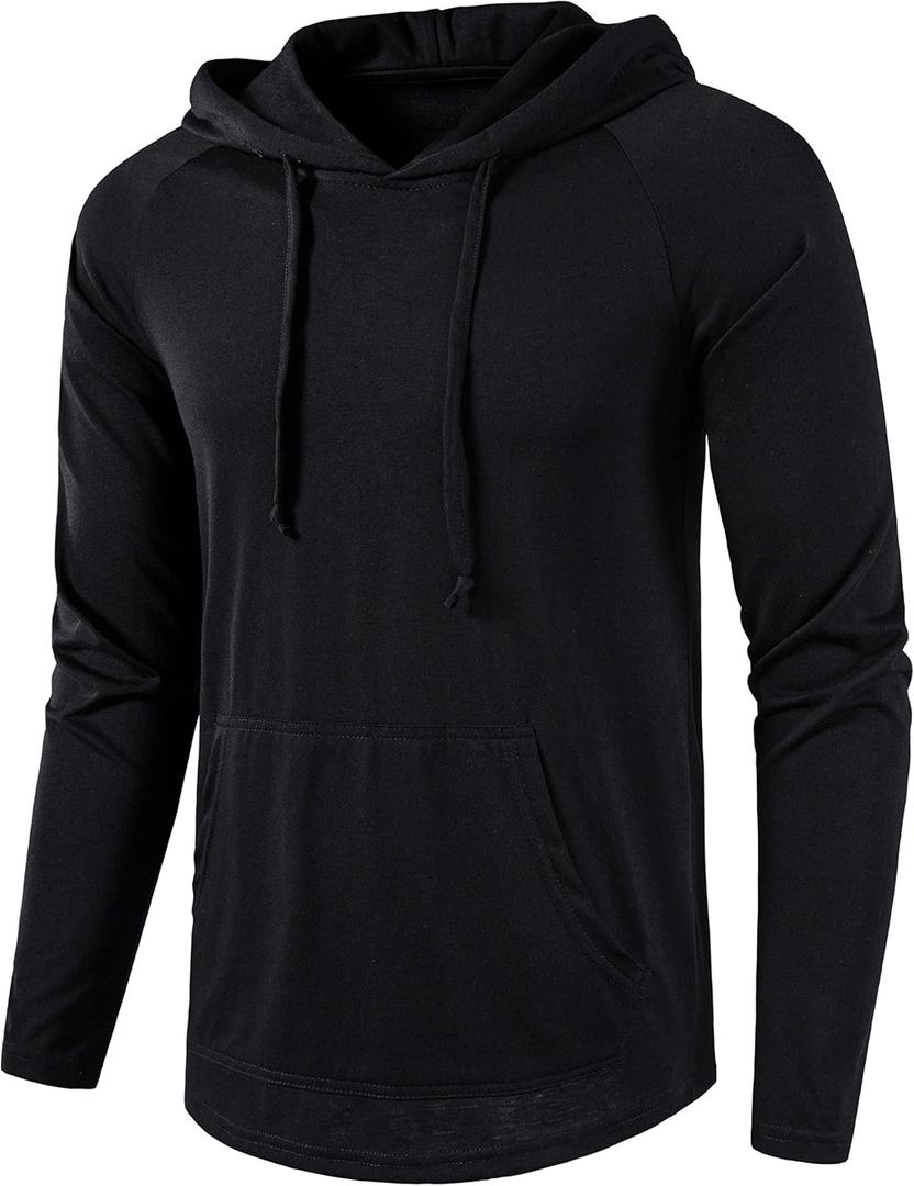 SIR7 Men's Gym Workout Active Long Sleeve Pullover Lightweight Hoodie Casual Hooded Sweatshirts (X-Large, Black)
