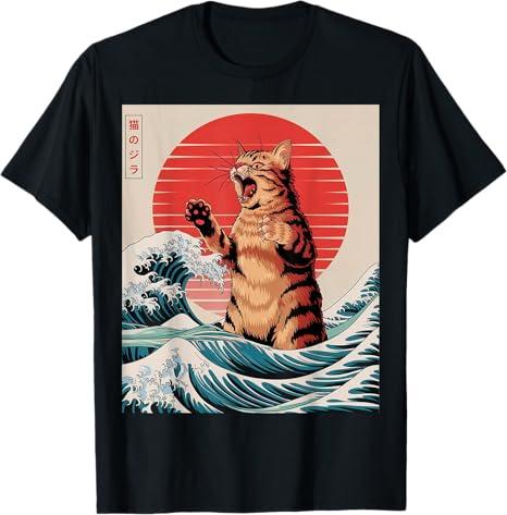 Catzilla Cat Japanese Anime Art Funny Orange Tabby Cat Lover TShirt,M