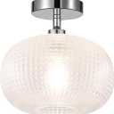 Semi Flush Mount Ceiling Light Fixture,Globe Glass Ceiling Fixture,Hallway Light Fixtures,Industrial Close to Ceiling Mount,Vintage Ceiling Lamp,Farmhouse Lighting for Bathroom Entryway Bedroom Porch (Chrome)