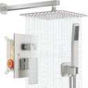 Shower Faucet Set Bathroom Square Rain Shower Head and Handle Set, Wall Mounted Shower Fixtures With Shower Valve and Trim Kit 10 inch Brushed Nickel