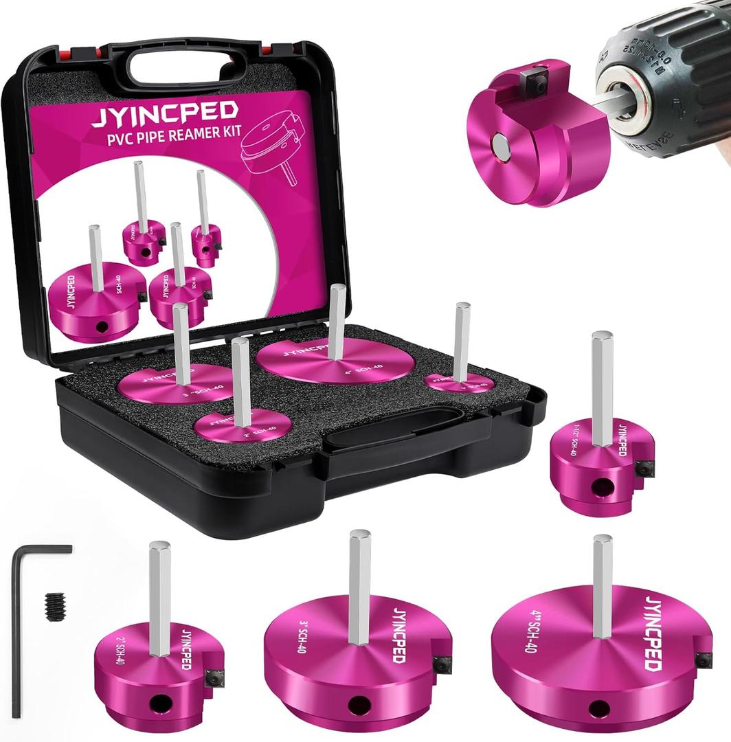 4 Pcs PVC Reamer Kit, Fitting Saver PVC Pipe Reamer Socket Saver Set for Plumbing, Includes 1-1/2 Inch 2 Inch 3 Inch 4 Inch, Plastic Pipe Reamers Tool Kit for Sch.40 CPVC ABS Fittings, Fit for 1/2" Drills