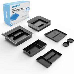 Center Console Organizer Tray for Tesla Model Y Juniper Accessories 2025 2026 [Premium PC + Silent Silicone Liner] Armrest Bottom Liners Wireless Charging Pad Cup Holder for Tesla Model Y Accessories