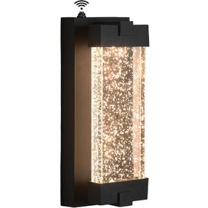 Black Wall Sconce with K9 Crystal Bubble and Dusk to Dawn Sensor, Exterior LED Wall Mounted Light, Modern Porch Lantern, Light Fixture for Indoor and Outdoor
