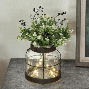 Vintage Glass Farmhouse Vase, Rustic Lantern Decor with Plants Flowers Lights Vintage Style Vases for Home Decor Floral Arrangement Hostess Gift
