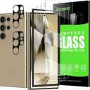 3+2 Pack Tempered Glass Screen Protector for Samsung Galaxy S24 Ultra (Not for S24/S24+/S24 FE) - Ultra HD Clear, Anti-Scratch, Bubble-Free, Easy Installation