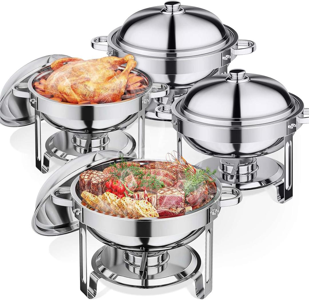 5.5QT Chafing Dishes for Buffet 4 Pack, Stainless Steel Chafing Dish Buffet Set, Buffet Servers and Warmers with Lid for Wedding Parties Outdoor BBQ Spring Summer Picnic (Silver)