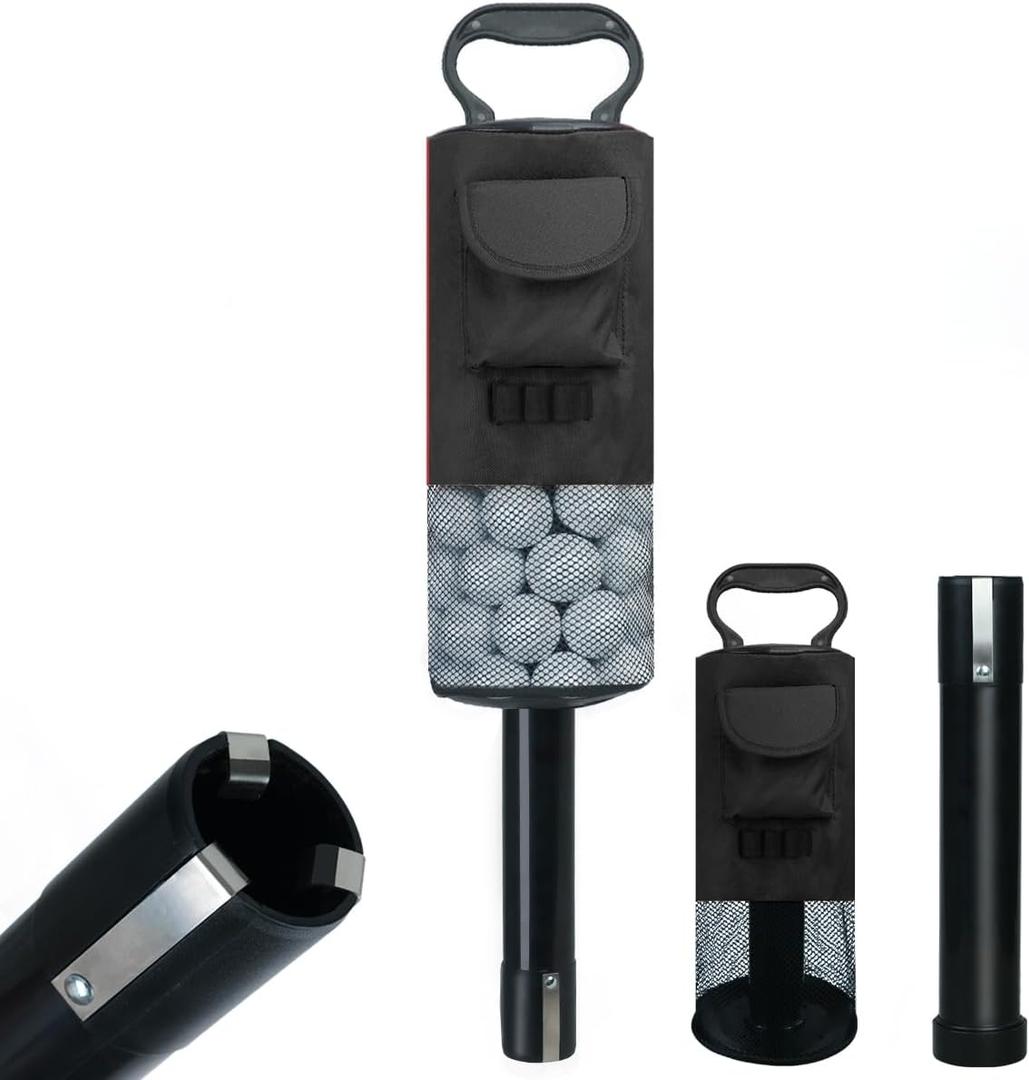HOW TRUE Golf Ball Retriever, Portable Shag Bag Golf Ball Pick Up with Removable Plastic Tube, Pocket Shagger Storage (Black 1)