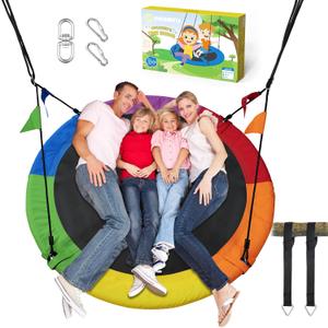 PACEARTH 60” Tree Swing for Kids & Adults Outdoor Saucer Swing 60-Inch Diameter 900D Oxford Fabric Splash and UV Resistant Heavy Duty 900LBS Weight Capacity with Tree Straps and 360° Swivel