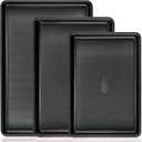 Cookie Sheets for Baking Nonstick - HONGBAKE Baking Sheet Pan Set of 3, Half/Quarter/Jelly Roll Pan for Oven with Diamond Texture Pattern, 57% Thicker Carbon Steel Cookie Trays, Dark Grey (Dark Gray)