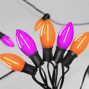 SUNSGNE C9 LED Halloween Lights Outdoor, 25ft Outdoor Christmas Lights with 26 Clear Orange and Purple Bulbs(1 Spare) for Halloween Christmas Roofline Patio Decorations, Black Wire