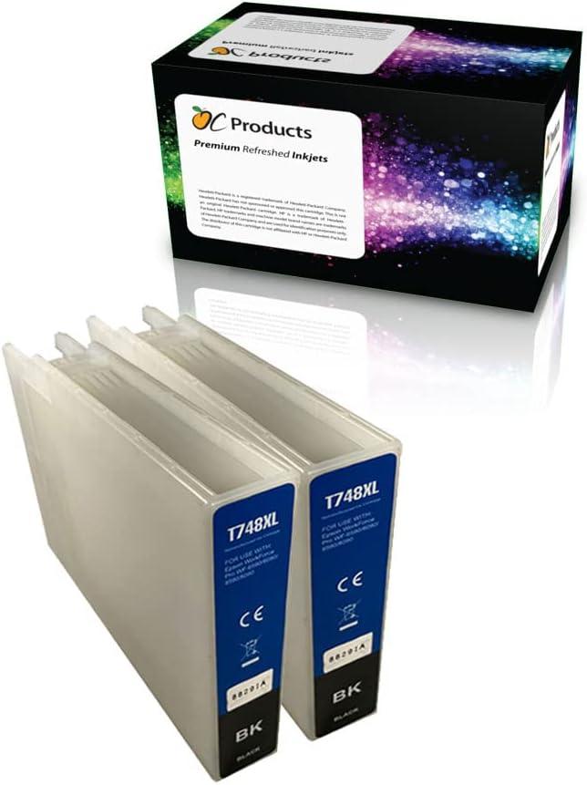 OCProducts Remanufactured Ink Cartridge Replacement 2 Pack for Epson 748XL for Workforce Pro WF-6090 WF-6530 WF-6590 WF-8090 WF-8590 (2 Black)
