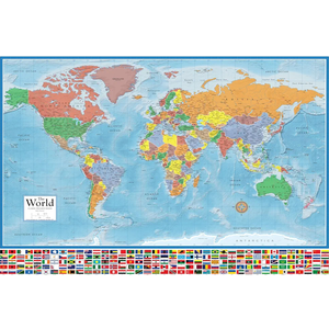 36x48 World Classic Elite Wall Map Laminated Flags of the World