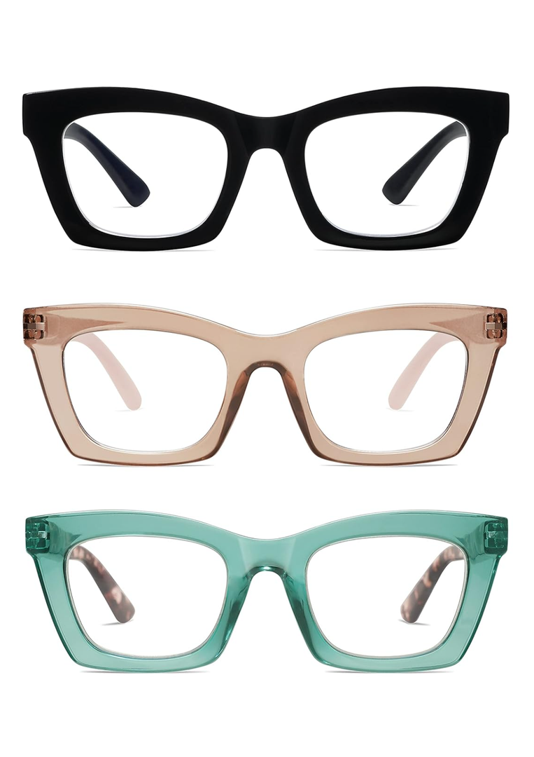 AMOMOMA Trendy Oversized Blue Light Stylish Readers for Women,Retro Square Cute Sturdy Computer Womens Reading Glasses AM6042