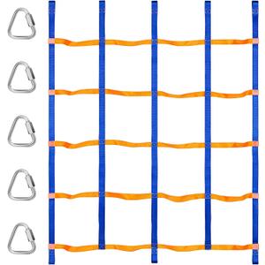 TOPNEW Climbing Net for Kids Outdoor, Portable Ninja Cargo Net Rope Ladder Monkey Bars for Ninja Slackline, Jungle Gyms, Swing Set, Warrior Style Obstacle Courses for Outdoor Treehouse (Blue&orange)