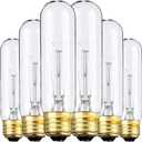 6 Pack T10 Tubular Light Bulbs, 25W Bulb, Clear Incandescent, E26 Medium Base, Warm White, Dimmable Vintage Tubular Style Showcase Bulb