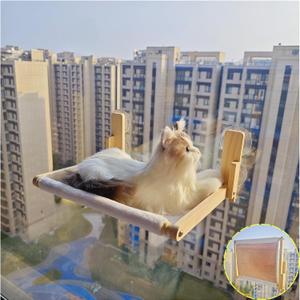 Foldable Cat Window Perch, Natural Wood, 16.5 inches*12 inches Hammock, 35 lbs Weight Limit, Cat Window Hammock for Small Size Windows