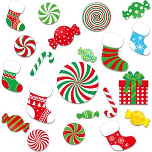 76 Pcs Christmas Cutouts Christmas Decorations Candy Cutouts Xmas Bulletin Board Decor for Classroom Xmas Stocking Wall Cutout Holiday Party Decor Decorations for Home Classroom