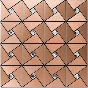 Art3d 10-Sheet Peel and Stick Backsplash Metal Mosaic Tiles for Kitchen Wall Decor, Stick on Aluminum Composite Tiles Stikers, Copper Windmill Puzzle Glass Mixed (12x12 Inch)