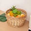 Handwoven Wicker Storage Basket with Wooden Beads, Decorative Round Organizer for Home & Nursery, Boho Chic Decor